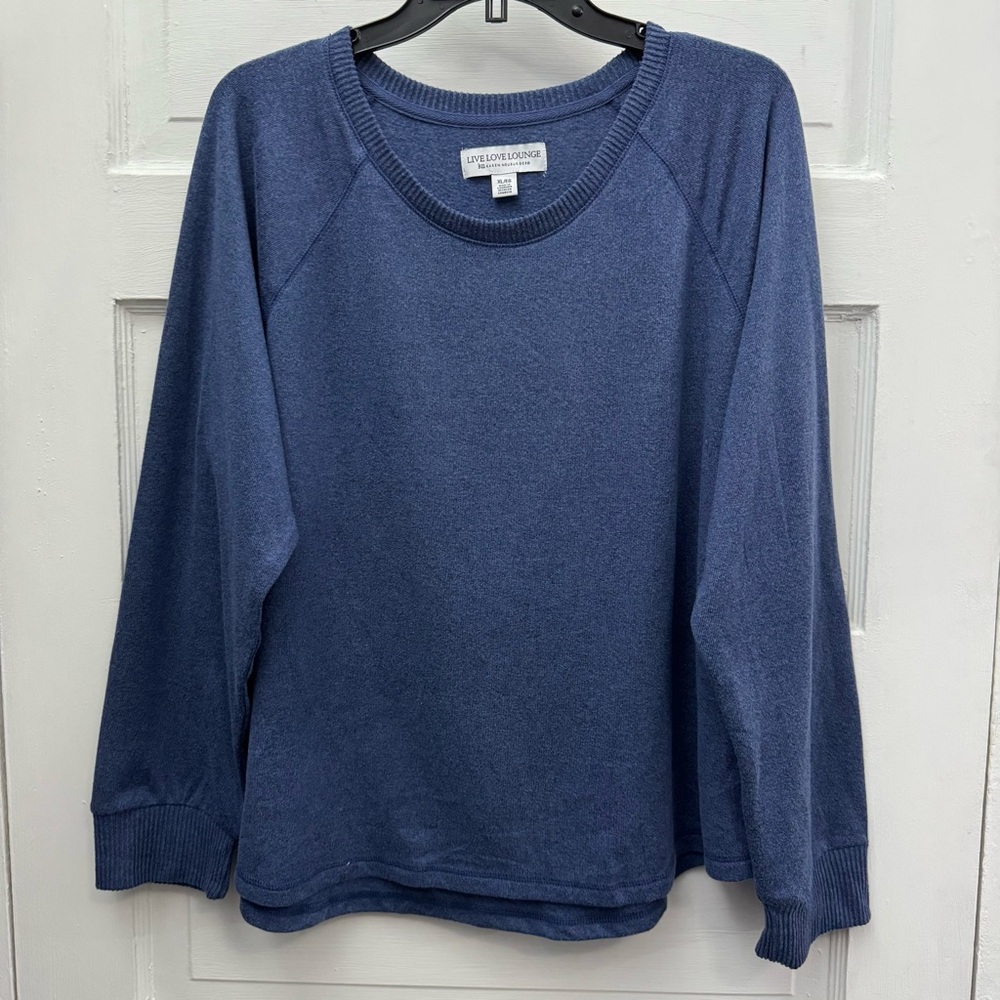 Pullover Sweatshirt Live Love Lounge Karen Neuburger Womens XL Blue